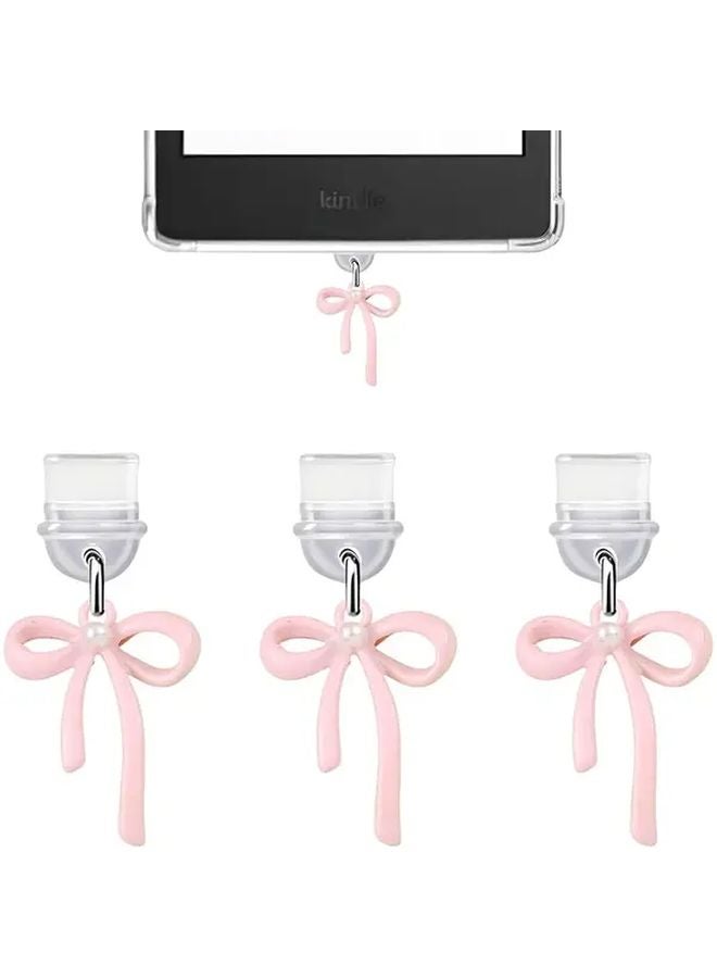 3 Pcs Silver Bow USB C Dust Plug Charm For iPhone Kindle E Readers Tablets - Image 4